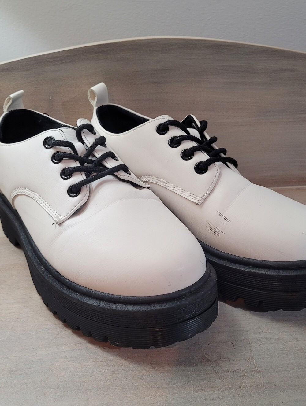 Qupid Women's Platform Chunky Oxford Shoes Faux Leather White 39 Y2K 90's